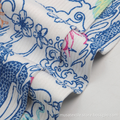 Custom Print Stretch Knitted Rib Velvet Fabric